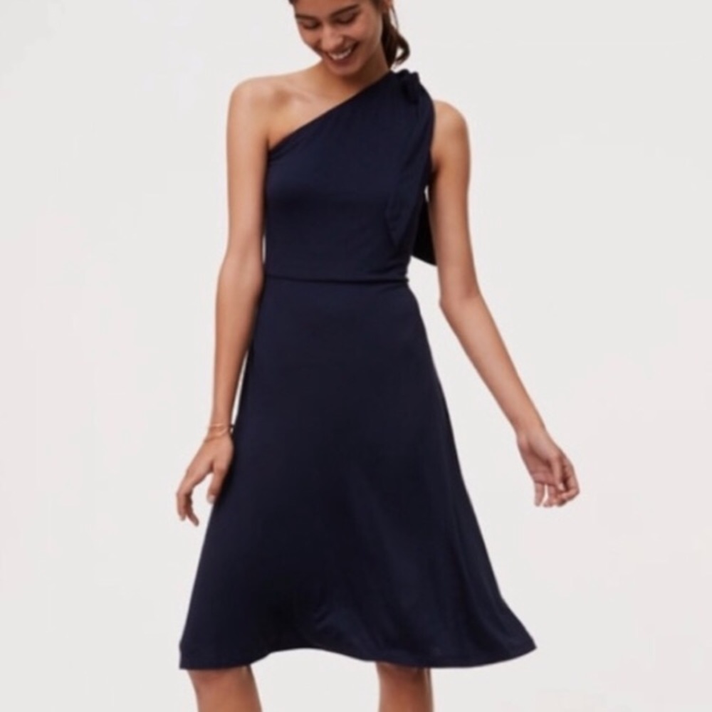 LOFT One-Shoulder A-Line Dress in Navy